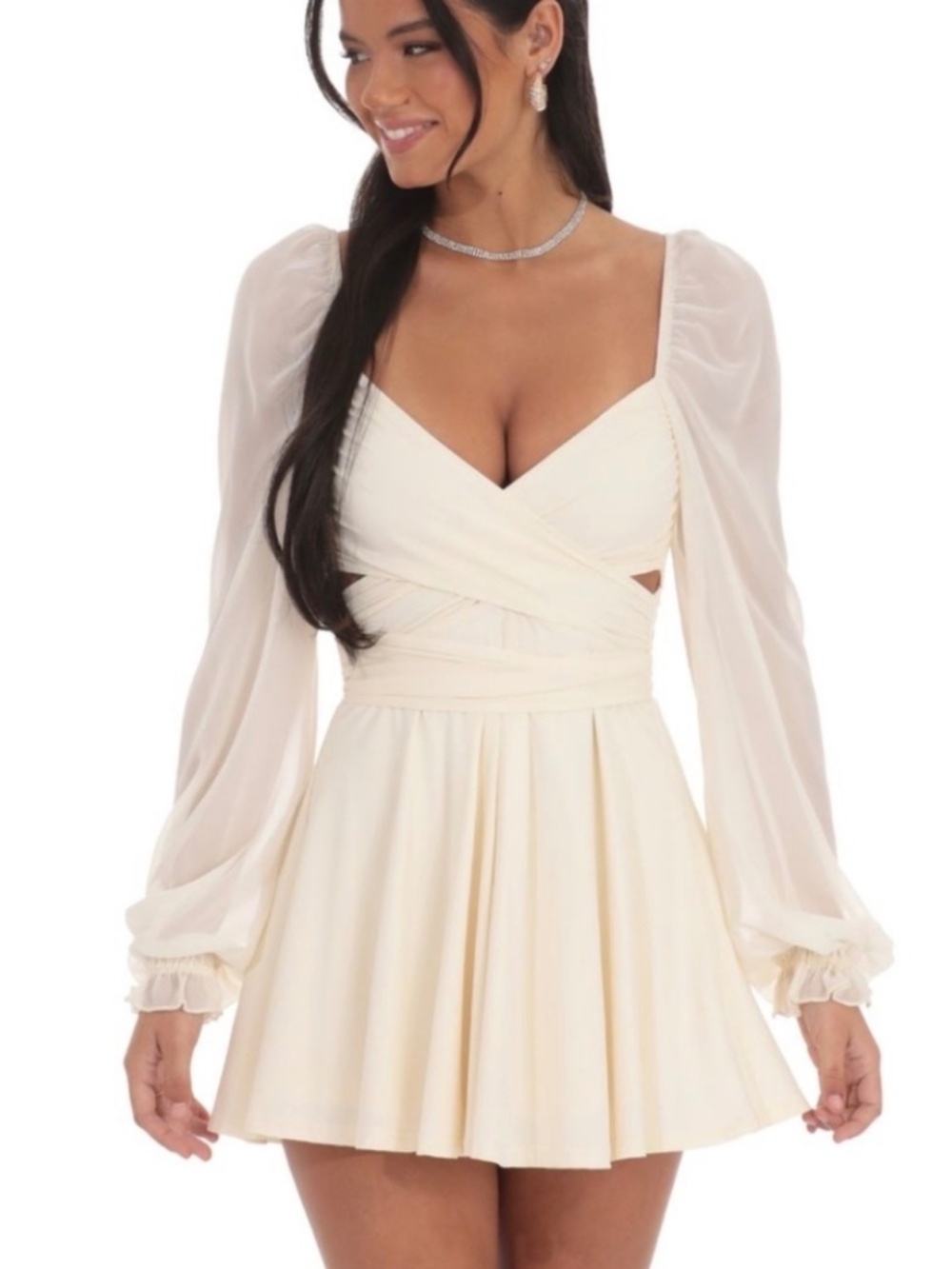 Lucy in the Sky Puff Chiffon Wrap Dress in Ivory